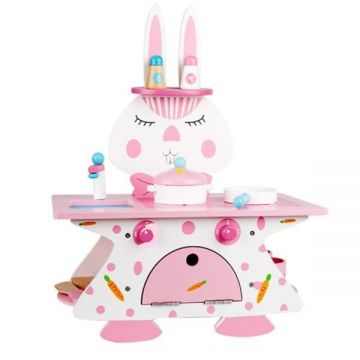 Bucatarie din lemn pentru copii - Iepurasul Roz, 7Toys