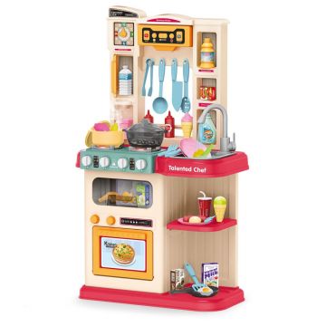 Bucatarie Little Chef cu abur si chiuveta cu apa curenta 65 piese