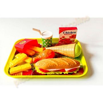 Tavita cu sandvis burger si carfofi prajiti