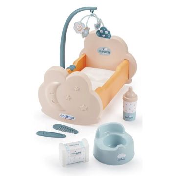 Patut papusa cu carusel jucarii, biberon si olita Ecoiffier